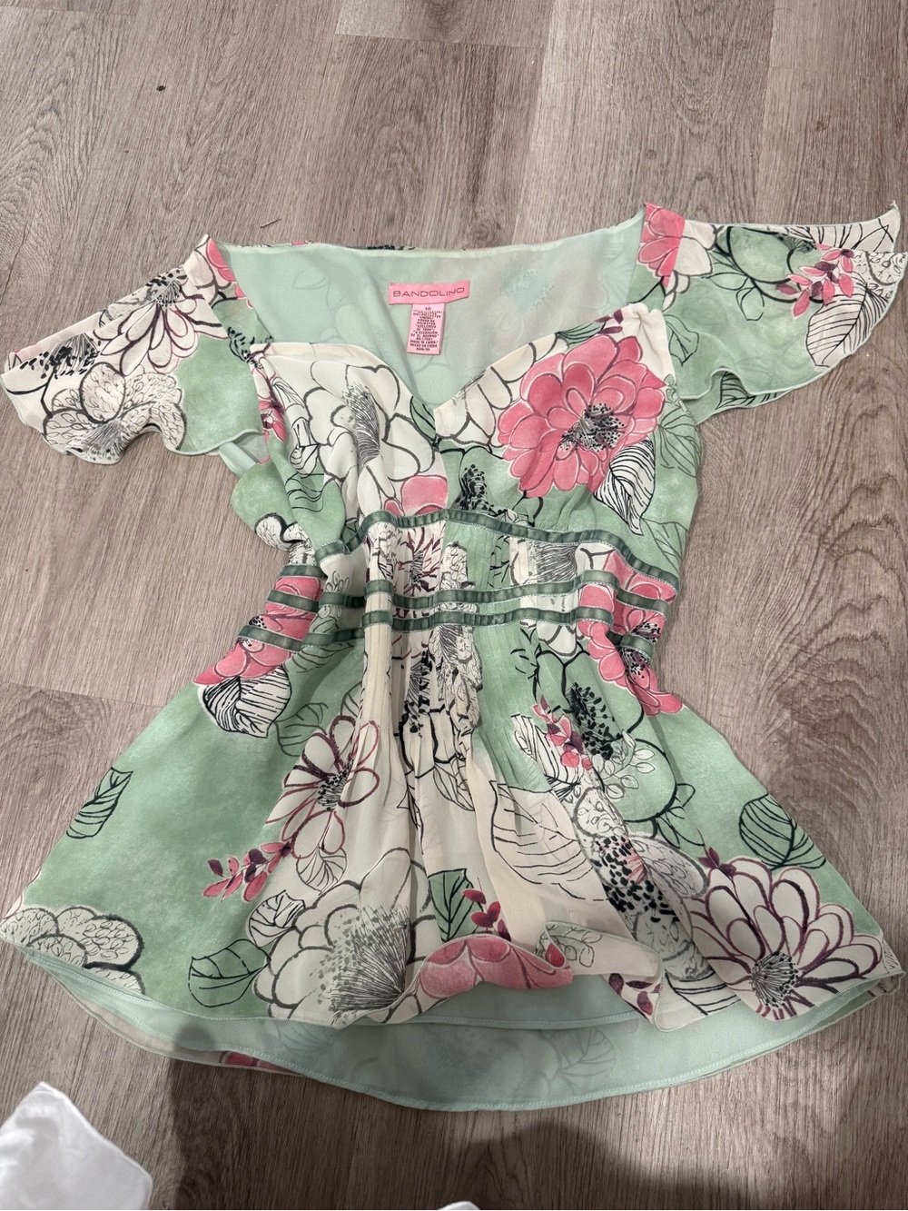 Bandolino Mint & Pink Floral vintage Y2K baby doll top